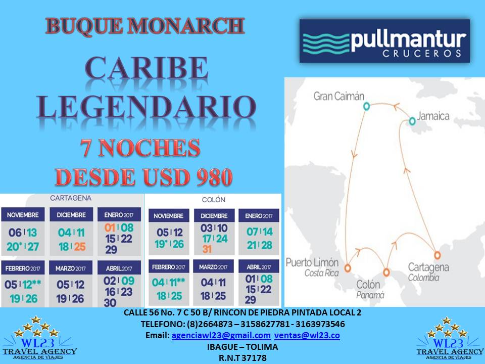 Espectacular Caribe Legendario, desde USD 980. 